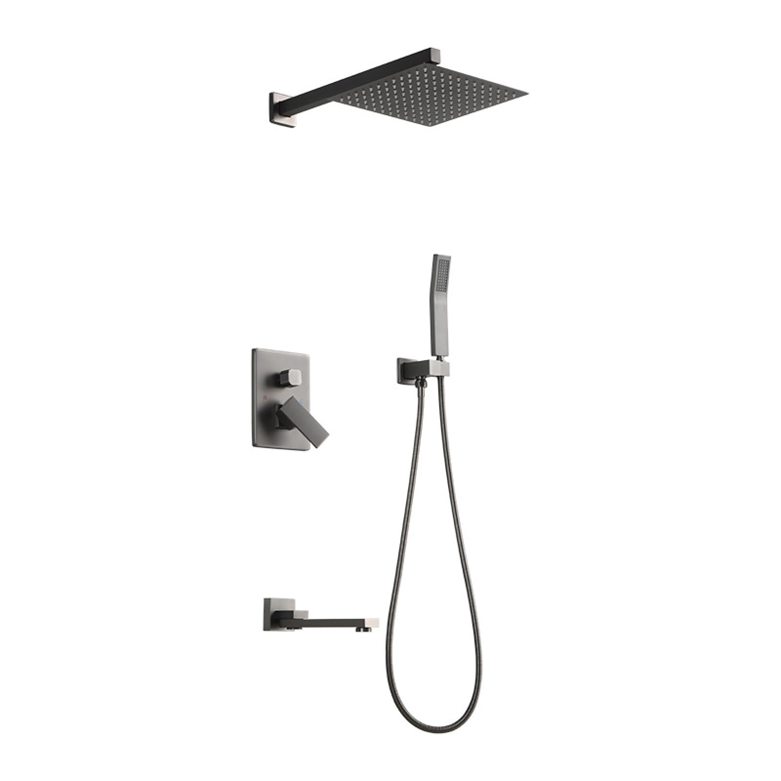 ASerZenith Full Copper in-Wall Concealed Shower Set, Concealed Embedded Box, Buried Wall Shower, Gold(Gun Ash)