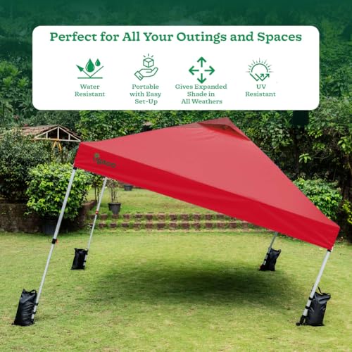 Image of Ugaoo 10x10 Pop-Up Gazebo /Canopy- Tent with One Push Setup | Easy Outdoor Sun Shade for Events, Parties, Camping | Gazebo with STO-N-Go Cover Bag | Silver Coated Top (Red)