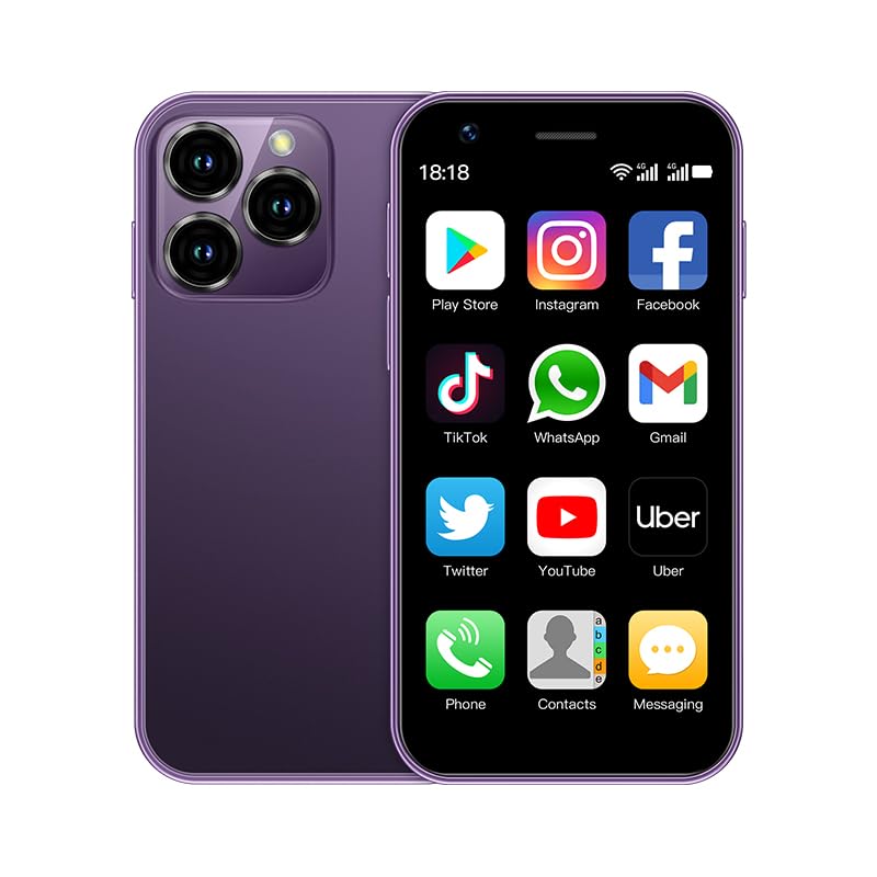Hipipooo Mini Smartphone Unlocked 4G, 3.0 Inch Small Mobile Phone, Dual SIM & 2000mAh Battery, Android 10.0, Dual Camera, WiFi - Compact Backup Phone for Seniors and Travel（Purple）
