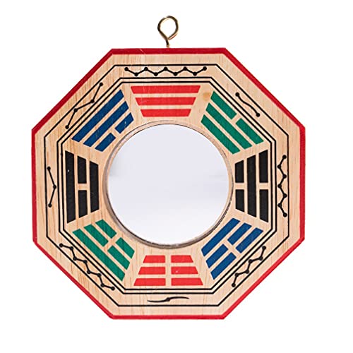 lachineuse - Bagua Protection Feng Shui - Miroir Convexe en Bois - 10,5x10,5 cm - Multicolore - Bloque Les Energies Négatives - Objet Traditions Asie - Idée Cadeau