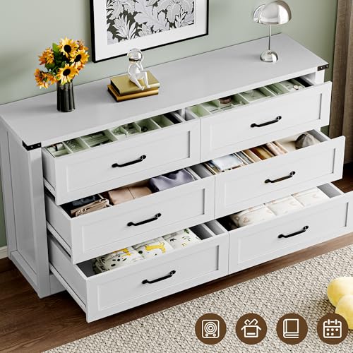 Image of BORNOON 6-Drawer Dresser for Bedroom, Modern Wooden Chest of Drawers with Metal Handles, Anti-Tipping Design, Sturdy and Stable Storage Organizer for Living Room, Entryway, Home Office