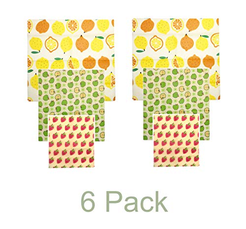 Reusable Beeswax Food Wrap, Pack of 6, Eco Friendly Food Wrap, Zero Waste