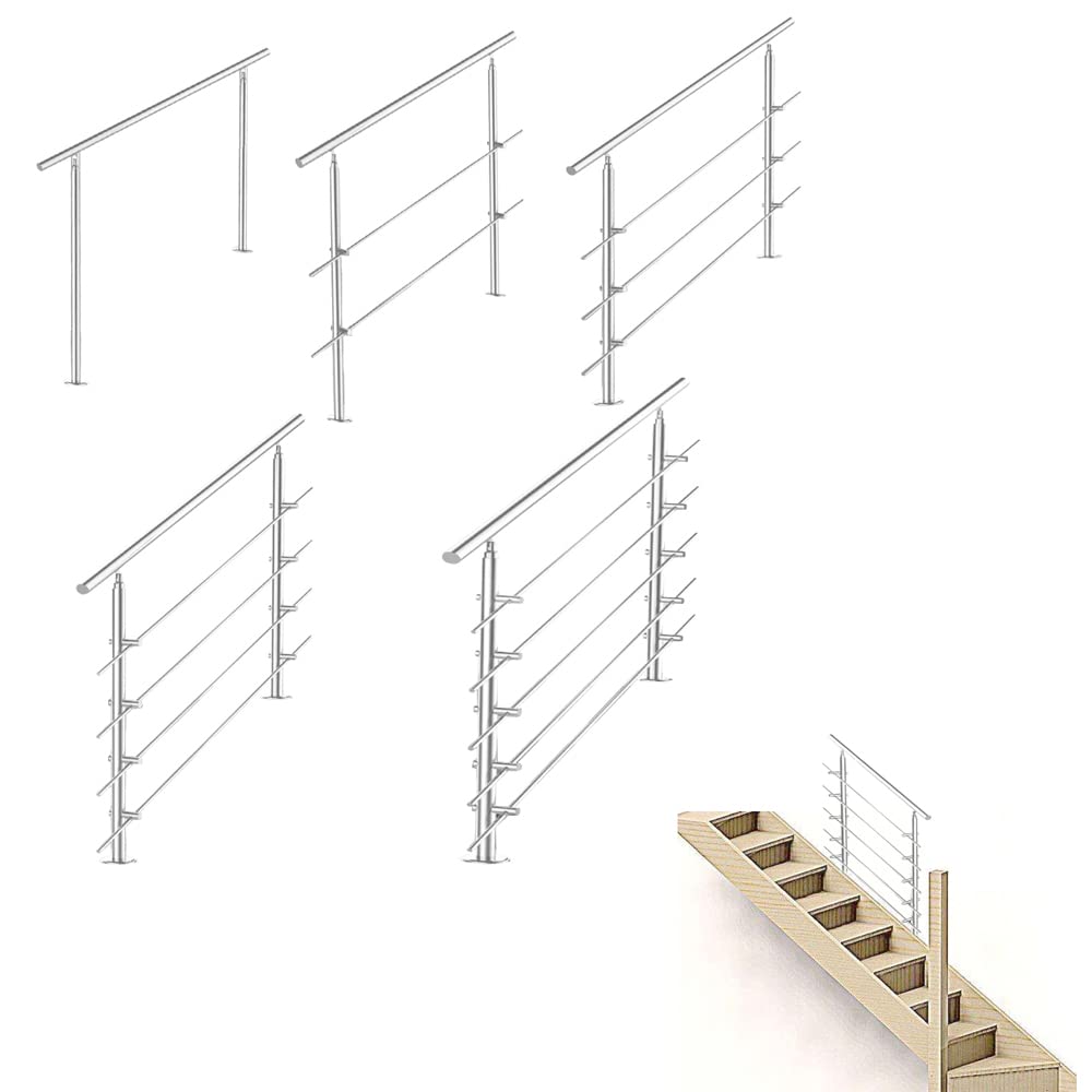Poręcz ze stali nierdzewnej, do balustrady schodowej, na balkon, 160 cm, z 2 poprzeczkami Ø 42 mm, do wewnątrz i na zewnątrz