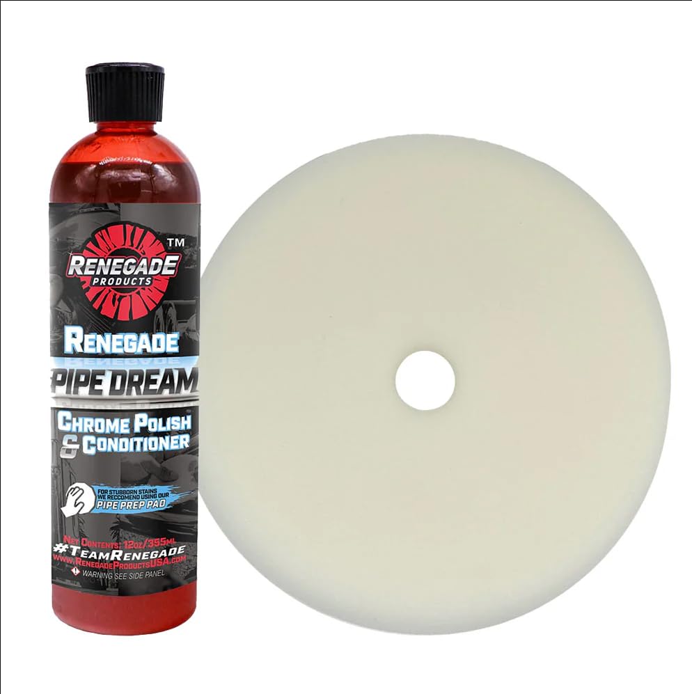Renegade Chrome Refinishing Bundle – Pipe Dream Chrome Polish & White Foam Finishing Pad – for Big Rigs, Marine & Metal Restoration