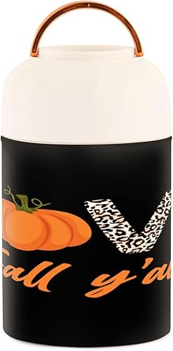Love Fall Y'all Food Jar for Hot and Cold, Creative Pumpkins Love Insulated Hot Food Jars Vacuum 17OZ with Folding Spoon for Work Trip Picnic Camping