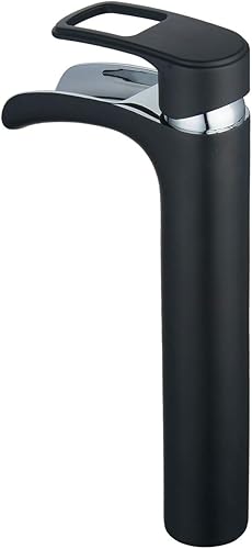 Miniatura 7 de Leekayer LK6683BHD LK6683BHD - Grifo de lavabo de baño de una sola manija, acabado negro, grifo de cascada cromado con montaje en cubierta de 1