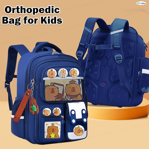 Image of FunBlast Capybara Backpack for Kids - Cute Cartoon School Bag with Multiple Pockets & Keychain, Spacious 20L Bagpack for School, Travel & Picnic - 40 x 30 x 17 cm