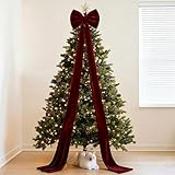 Tannenbaum Schleifen Samt,Schleifen Samt Christbaum,Samt Schleifen Weihnachtsbaum,Samtschleifen für Christbaumschmuck,Haustür, Kamin & Kranz | Dekorative Baumspitze mit Langen Bändern (40 * 110cm)