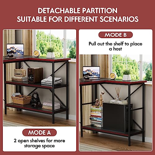 Shahoo Small L Shaped Computer Desk, 47 Inch Corner Table With Reversible Shelves, Carbon Fiber Top And Storage Bag For Home Office Writing Workstation, Black #TOP4