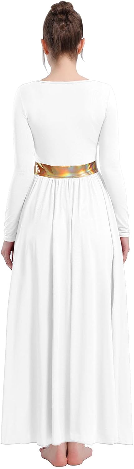 Women Long Sleeve Praise Dance Dress V-Neck Liturgical Worship Dance Costumes Swing Lyrical Dancewear - Image 3