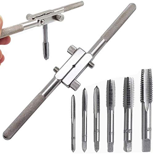 QISF 7Pcs 7.7Inch Long T-Handle Ratchet Tap Holder Adjustand Wrench with M4 M5 M6 M8 M10 M12 Machine Screw Thread Metric Plug Tap