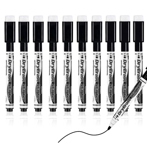 Autoau Whiteboard Marker 10 Stück Folienstift Abwischbar Magnetisch Whiteboard Stifte Schwarz Dry Erase Marker für Whiteboards Memoboard Flipchart(11.3 * 1cm)