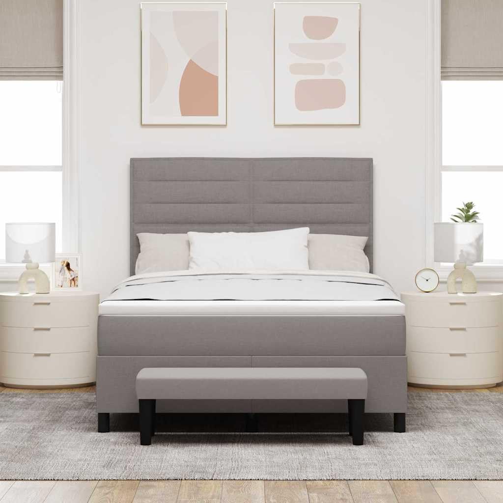 Łóżko kontynentalne z materacem taupe 140 x 200 cm, regulowany zagłówek, obicie materiałowe, rama z materiału drewnopochodnego, podwójne łóżko dla spokojnego snu