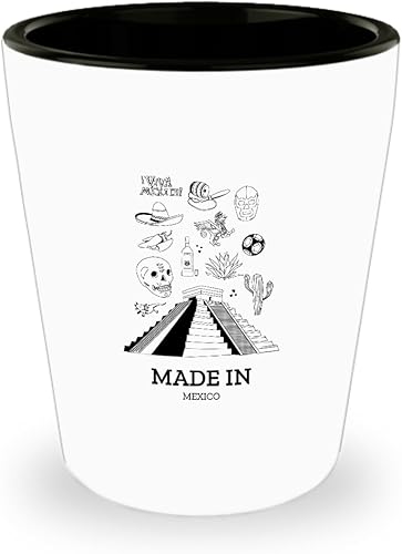 Miniatura 1 de EzGift Vaso de chupito hecho en México, regalo lindo para el orgullo mexicano, bandera patriótica de país, orgulloso, pirámide maya, 1.5 onzas
