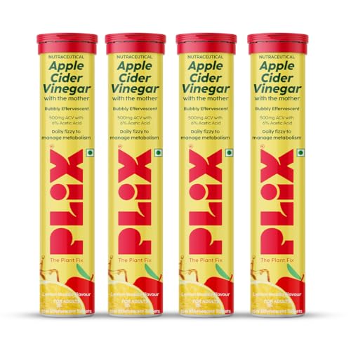 Image of The Plant Fix Plix Apple Cider Vinegar Effervescent Tablet With Mother | Supports Metabolism & Appetite Control With 500Mg Acv, Vit B6 & B12 I No Maltodextrin, No Added Sugar I Pack Of 4 (60 Tablets)