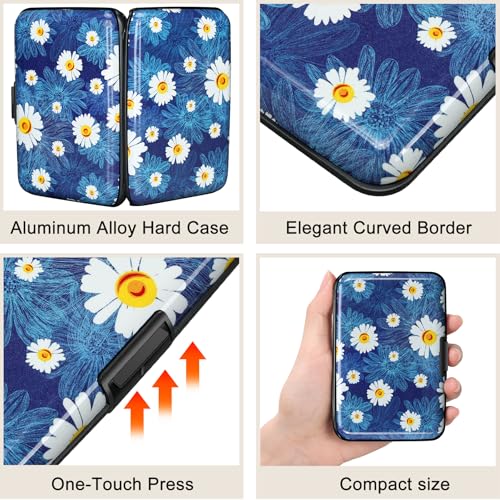 Image of ELFISH Mini RFID Aluminum Wallet Credit Cards Holder Business Card Case Metal ID Case for Men Women(White Flower)