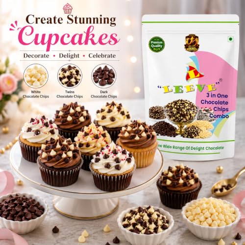 Image of Leeve 3 in One Chocolate Chips Combo 200g | White Chocolates Chip, Dark Choco Chip's & Twins Chocolate Chips | Baking Toppings for Cakes, Cookies, Brownies & Dessert Decoration