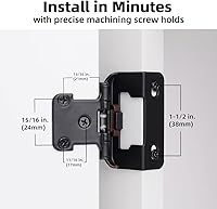 Vista 3 de DecoBasics Paquete de 2 bisagras negras superpuestas de 1/2 pulgada para puertas de cabina (1 par), bisagra de marco de cara semioculta de cierre