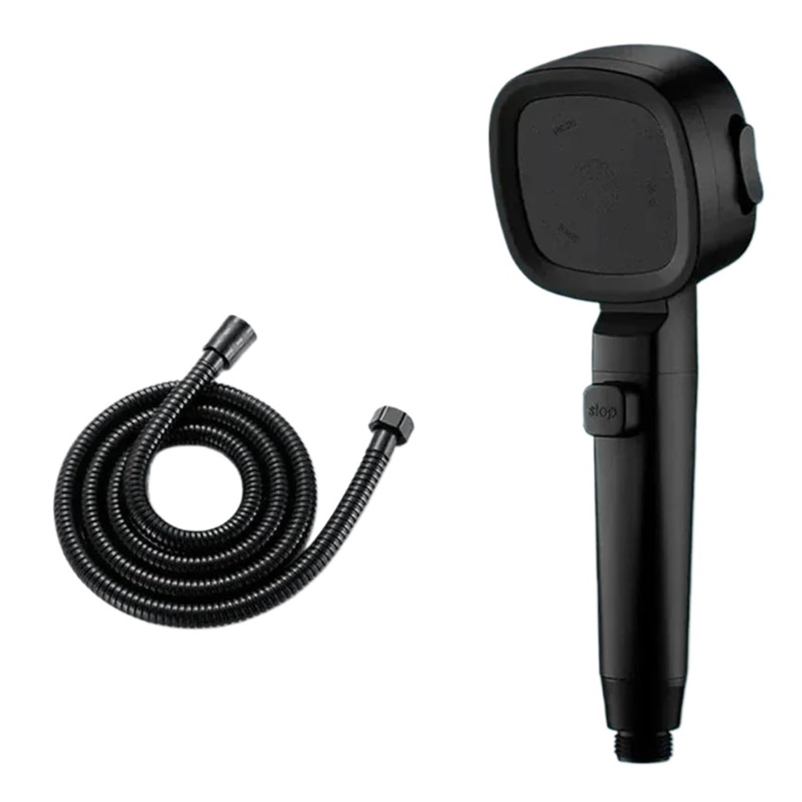 Soffione doccia ad alta pressione con risparmio idrico, 3 modalità di soffione doccia, arresto acqua con un solo tasto regolabile(Black with hose)