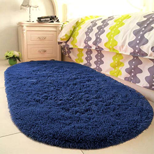 YOH Fluffy Shag Fur Area Rugs for Bedroom Girls Rooms Kids Rooms Nursery Decor Mats Non-Slip Plush Furry Fur Rugs Indoor Home Accent Floor Carpet, Oval 2.6'x5.3', Indigo