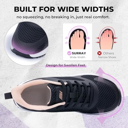 Image of SURRAY Women's Wide Width Walking Shoes - Plantar Fasciitis Arch Support Orthotic Sneakers, Comfortable Tennis Shoes for Casual Gym Workout US Size 6-11