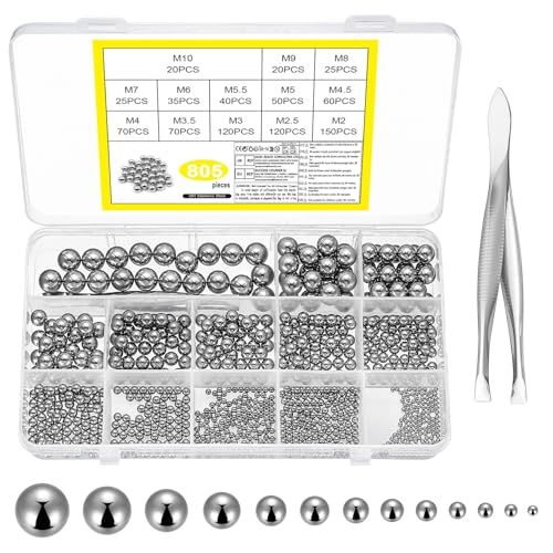 805 Pcs Billes en Acier Inoxydable, Boules de Roulement à Billes, Boules Billes Métalliques Acier Inox pour Roues de Bicyclette Accessoires de Chariot de VTT...
