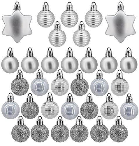Juego de 33 bolas de Navidad para decoración navideña, resistentes a los golpes, 3 cm de diámetro, color plateado Cover
