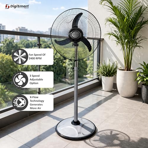 Image of DIGISMART High Speed 2400 RPM Mark-1 (16 Inches) 400 MM Bullet Fan /Pedestal Fan /Farrata Fan With Adjustable Height with X-Flow Technology come with 1 Year Manufactured Warranty (Grey)