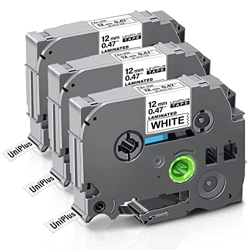 UniPlus 3x Ruban Compatible pour Brother Tze231 Tze-231 TZ 12mm 0.47 Tape, Fonctionne avec Brother P-touch 1000 H105 H100lb PT-H110 PT-H107 P300BT H200 PT1010 PT-D210 PT-D400VP PT-E100, Noir sur Blanc