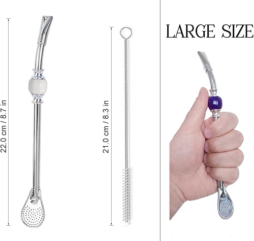 Miniatura 3 de Pajitas grandes de acero inoxidable Yerba Mate Premium - Bombillas para beber calabaza mate, con filtro de cabeza extraíble (blanco)