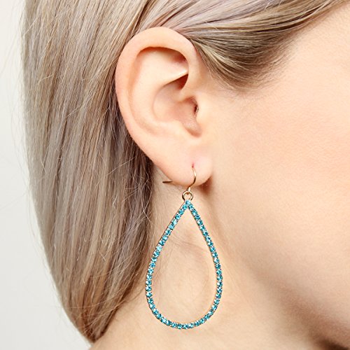 RIAH FASHION Sparkly Rhinestone Lightweight Geometric Hoop Drop Earrings - Teardrop, Pear, Oval, Marquise, Circle, Multi Cubic Crystal, Acrylic Pearl Dangles2