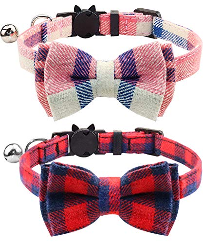 TOPCHK Chukchi Lot de 2 Colliers de sécurité pour Chat avec Cloche et nud Papillon Motif Carreaux