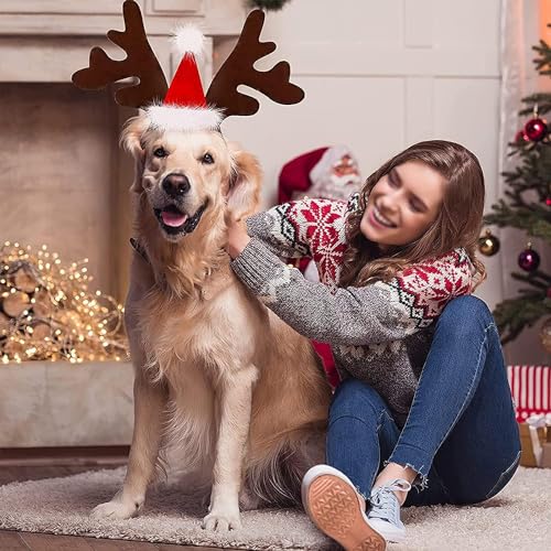 Weihnachten Haustier Stirnband,Weihnachts-Hunde-Stirnband-Set,Klassischer Elchhut,Kopfbedeckung,Haustierkostüm-Zubehör.