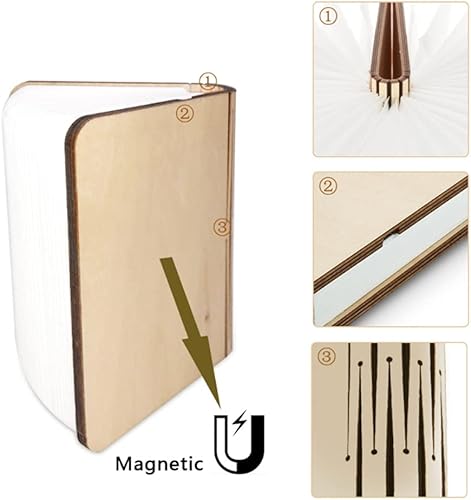 Miniatura 5 de Lámpara de libro plegable novedad lámpara de mesa de madera portátil luz de escritorio LED linterna de papel con USB recargable para regalo