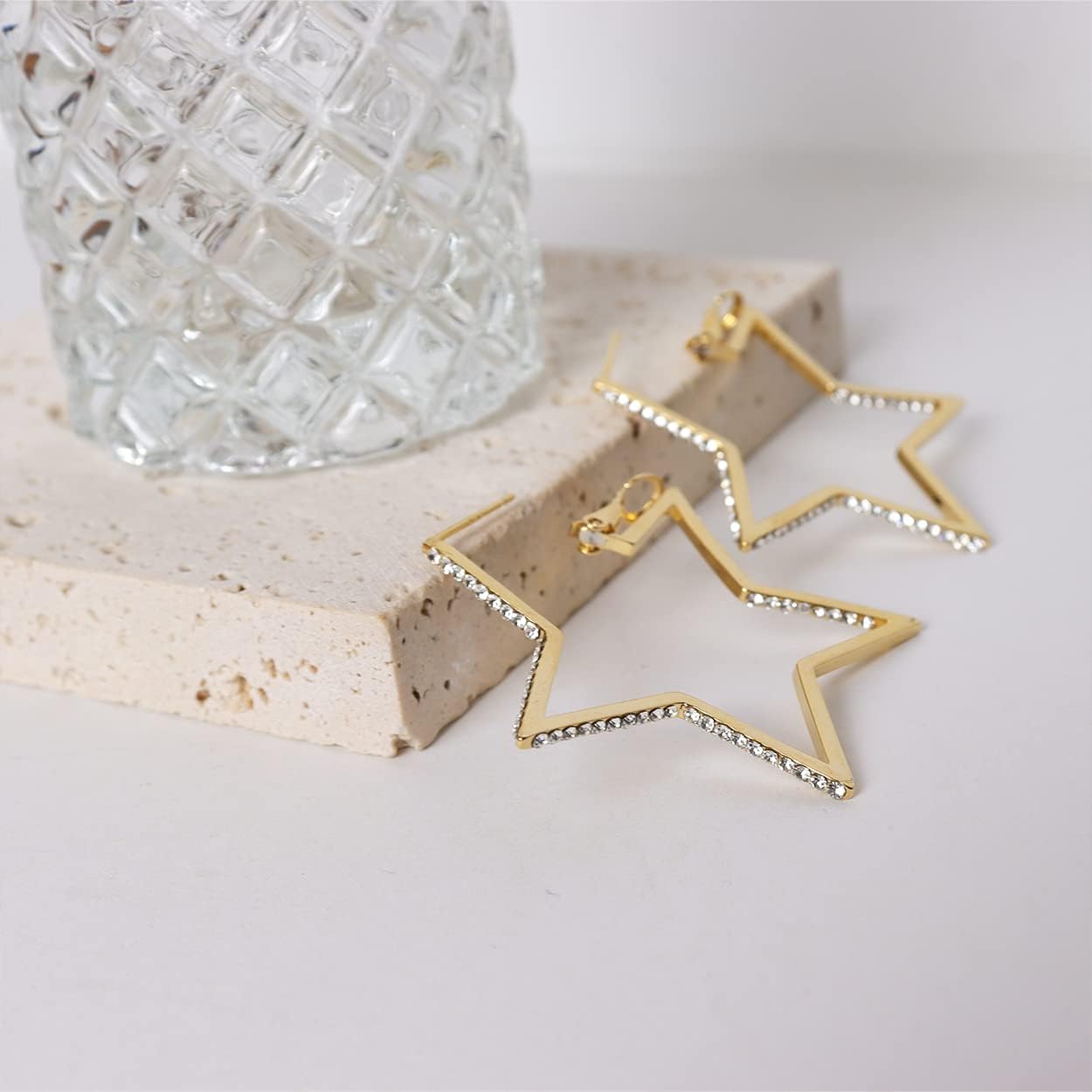 JeanBeau Big Star Rhinestone Hoop Earrings for Women Sparkly Bling Cubic Zirconia Diamond Large Statement Five-Point Star dangle Huggie Lightweight Prom wedding Bridal Jewelry Friends Gift - Image 4