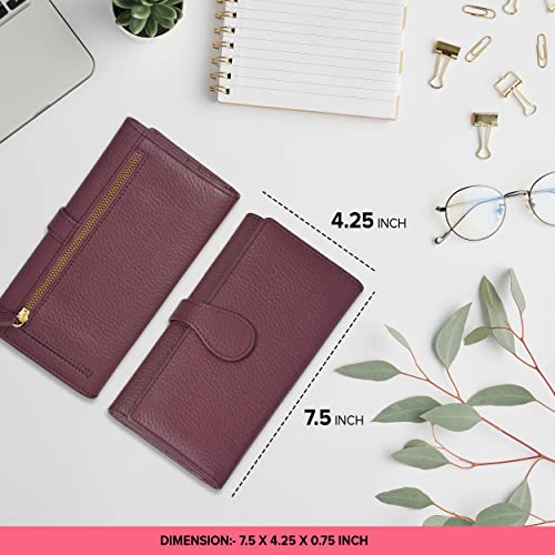 Image of Real Leather Women Wallet Leather with RFID Blocking -Trifold Card Holder Designer Ladies Clutch with ID Window Wallets