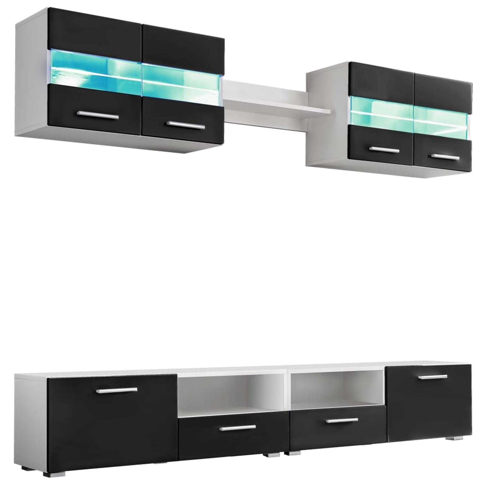 Festnight Conjunto de Muebles de Salón 5 Piezas con iluminación LED, Módulos Mueble Comedor Salón TV Completo, Mueble TV de Pared con LED y Puertas, Conjunto TV Salon Negro Brillante