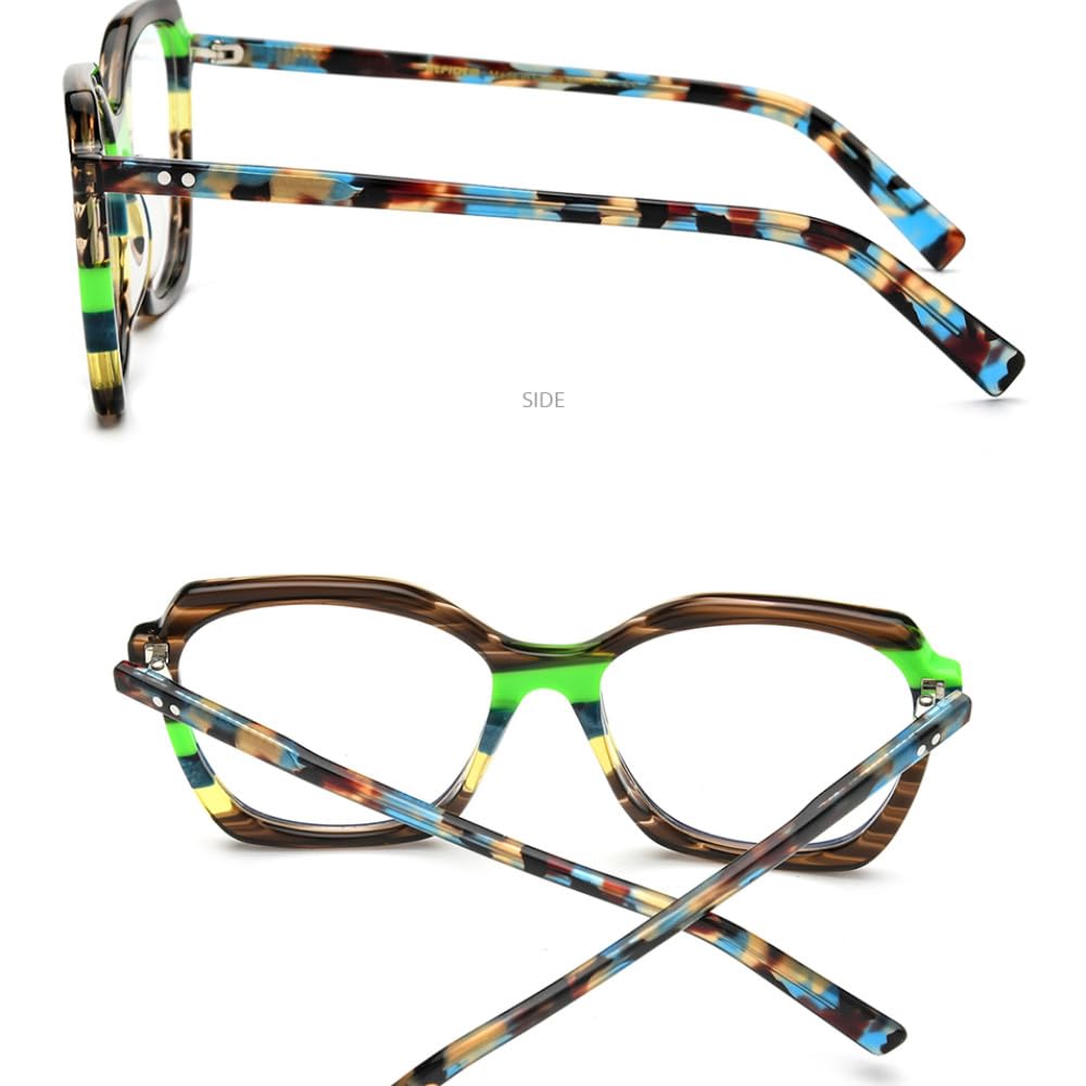 Trendiges mehrfarbiges Acetat-Brillengestell für Damen, Cat-Eye-Brille, Cateye-Brille, gestreift, braun, Einheitsgröße