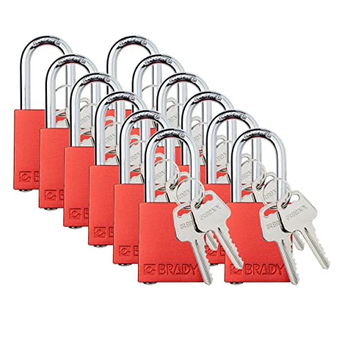Brady Safety Lockout Padlock Sets - 12 Pack - Red - Keyed Different Safety Lockout Padlocks - 2 Keys Per Lock - SDAL-RED-38ST-KD12