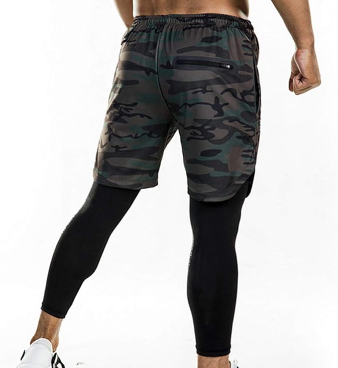 Vertvie Homme 2-in-1 Leggings de Sport Compression avec Slip Short de  Course Séchage Rapide Pantalon Collant Stretch avec Poche Base Layer  Séchage Rapide pour Fitness Gym (L, Camouflage 1) : Amazon.fr: Vêtements