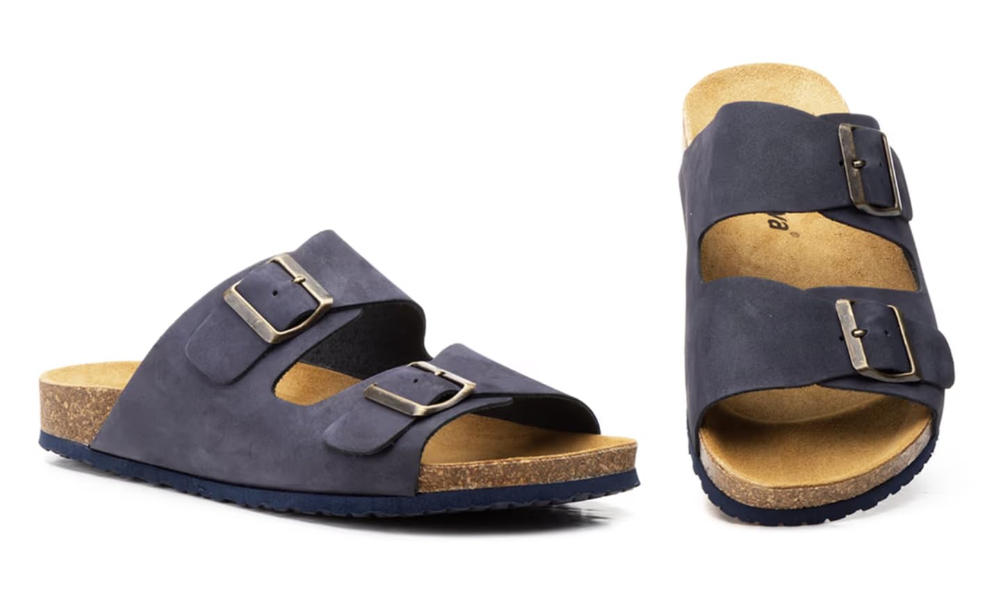 Genérico Sandalia de Piel para Hombre, Estilo Casual con Doble Hebilla, Color Marino, Marrón y negro