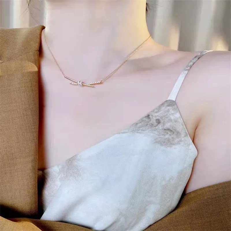 925 Sterling Silver Knotted Clavicle Chain Necklace High Carbon Diamond for Women Jewelry3