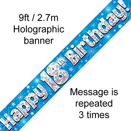 18th Birthday Blue Holographic Banner by Signature Balloons