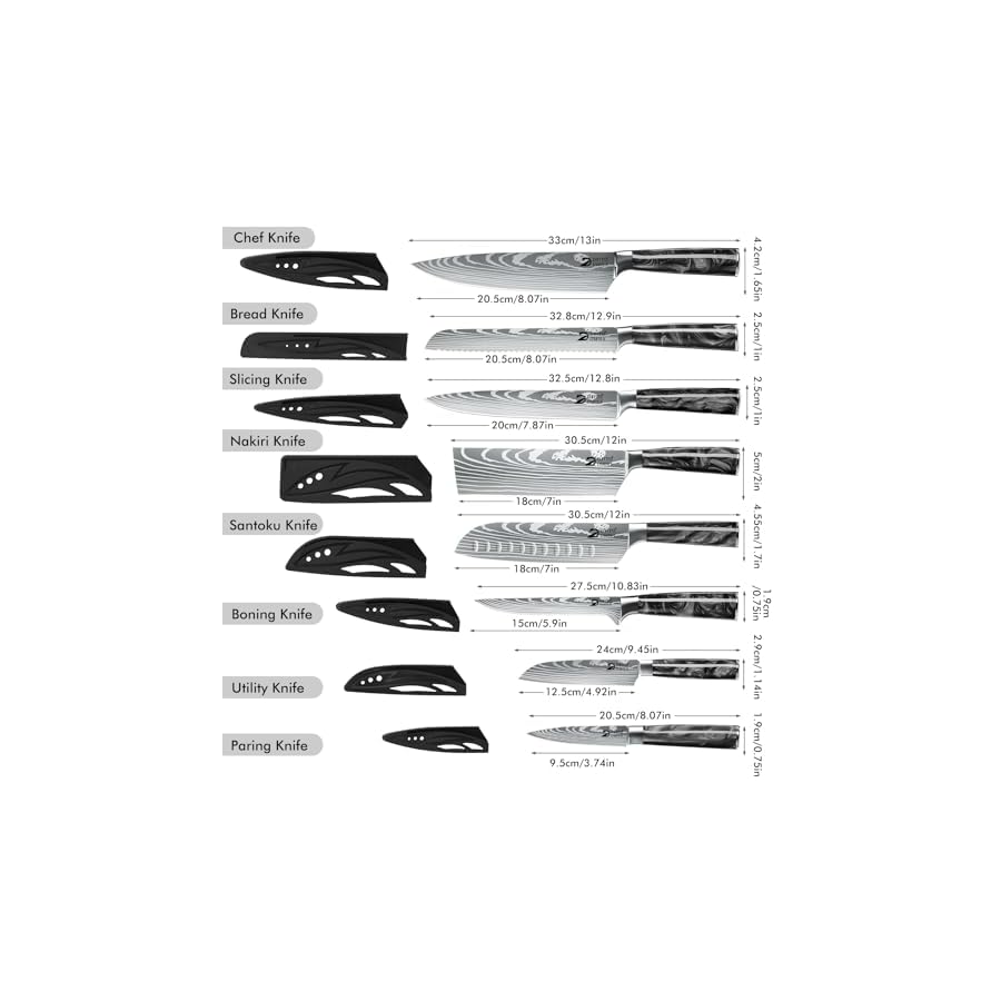 Dfito Chef Knife Sets with Roll Bag, 9 Pieces Professional Knife Set with Sharpener, High Carbon Stainless Steel Kitchen Knife Set with Black Resin Handle, Dishwasher Safe, Chef Gifts