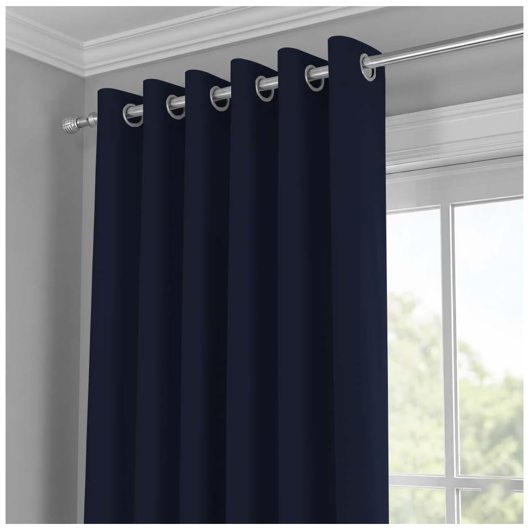 J.Din Blackout Curtains for Bedroom - Door Curtain Thermal Insulated Eyelet Panels - Single Drape for Living Room (Navy Blue, 66 x 54 Inch Drop, 1 Panel)