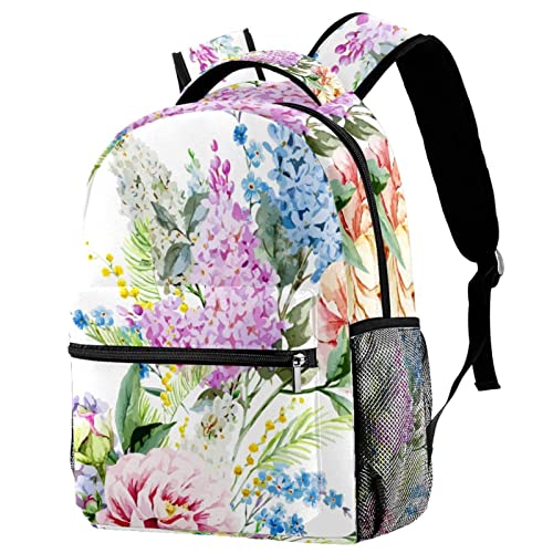 Sac à dos pivoine lilas aquarelle idéal pour le lycée et l'outdoor