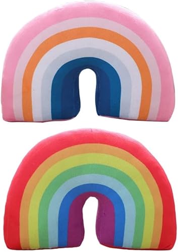 Miniatura 3 de heiheiyo Almohada de arcoíris para niñas de 13.78 pulgadas en forma de arco decorativo arco iris, cojín de felpa de algodón PP relleno para sofá,