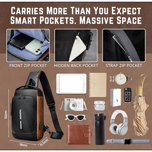 Image of Sling Side Bag For Men | Anti-Theft Smart Waterproof Crossbody Chest Bag for Travel | Messenger Bags Casual Shoulder Bag for Men and Women (ALLBLACK)