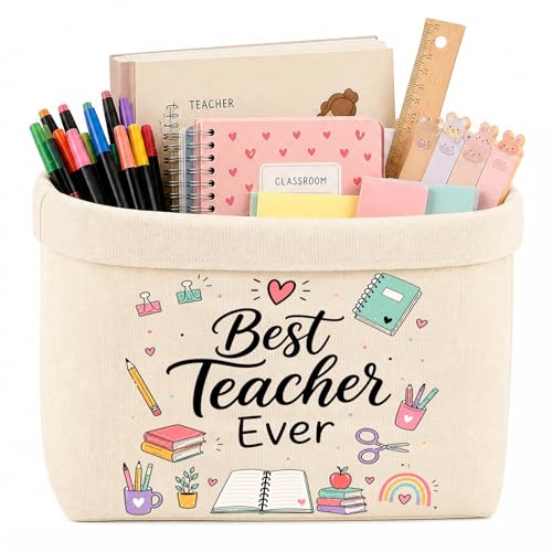 RUQVKWLA Teacher Gift Teacher Storage Basket Canvas Organiser Box for Classroom and Home Practical End of Term Teacher Gifts for Women Gift for Teacher End of The Year