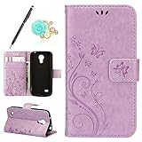  Uposao Kompatibel mit Samsung Galaxy S4 Mini Handyhülle Lederhülle Leder Handy Schutzhülle Leder Tache Luxus Schmetterling Blumen Bookstyle Flip Tasche Case Wallet Cover Handytasche,Lila